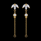 Elegant Silver Marquise Leaf Studs with Delicate Dangle Chain Accents