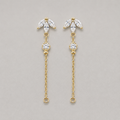 Elegant Silver Marquise Leaf Studs with Delicate Dangle Chain Accents