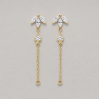 Elegant Silver Marquise Leaf Studs with Delicate Dangle Chain Accents