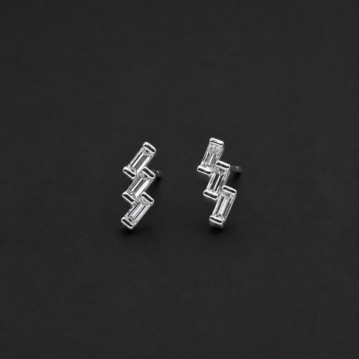 Minimalist Geometric Zig-Zag Stud Earrings with Radiant Baguette Crystals