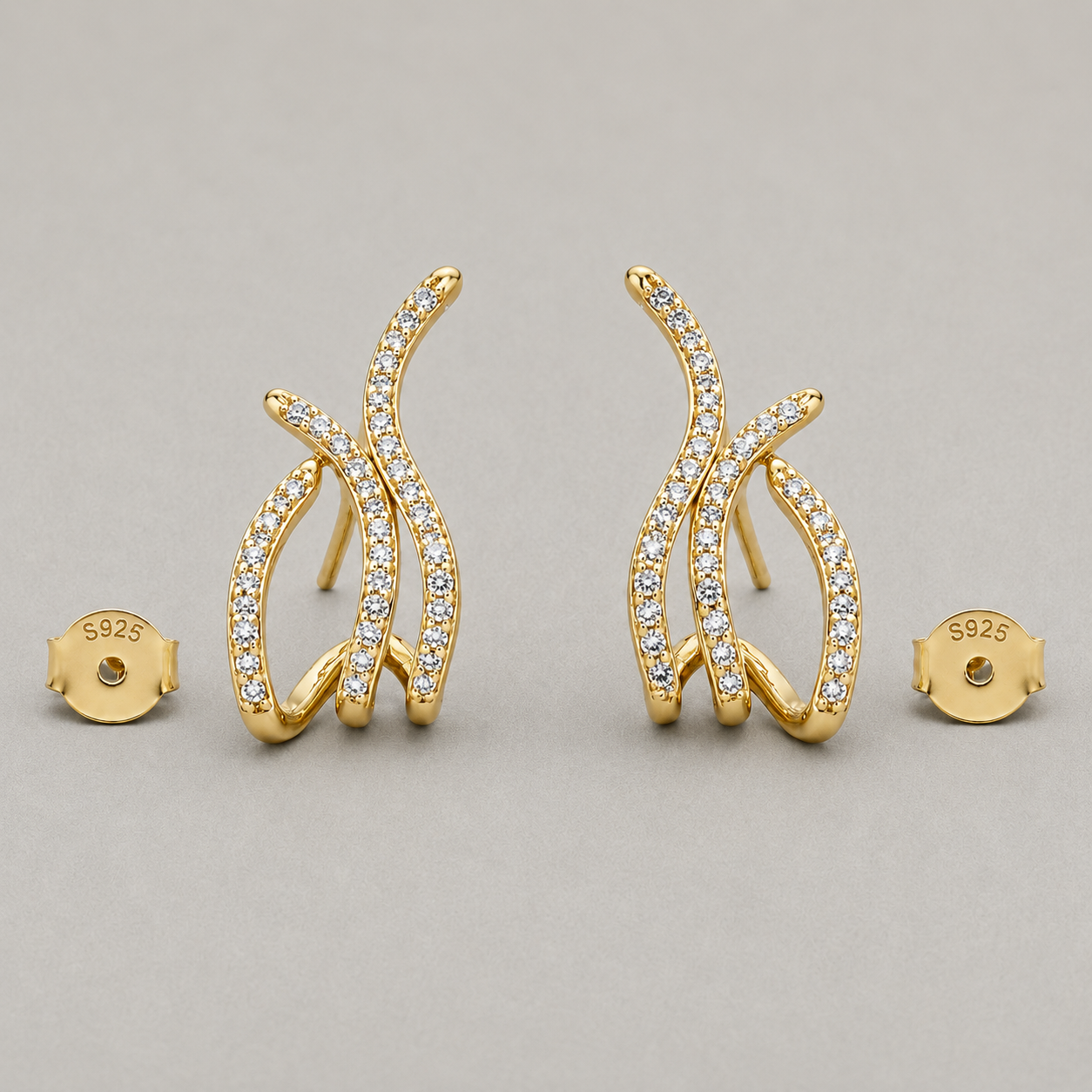 Triple-Wave Stud Earrings