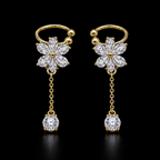 Elegant Crystal Flower Ear Cuffs with Delicate Dangle Chain