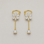 Elegant Crystal Flower Ear Cuffs with Delicate Dangle Chain