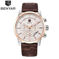BENYAR 5104 Men’s Business Three Chronograph Sub Dial Watch Gold and White Leather Strap
