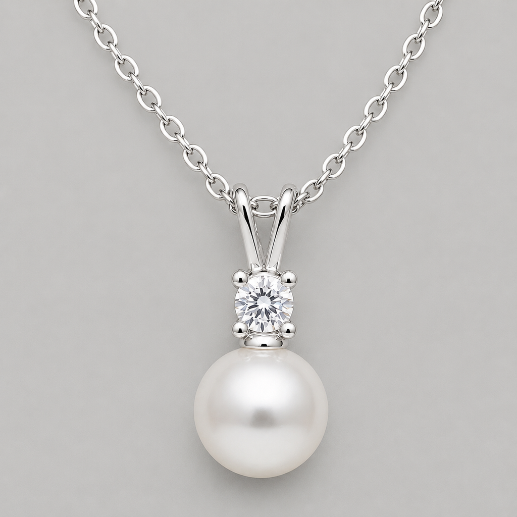Modern Rhodium Pearl Drop Necklace