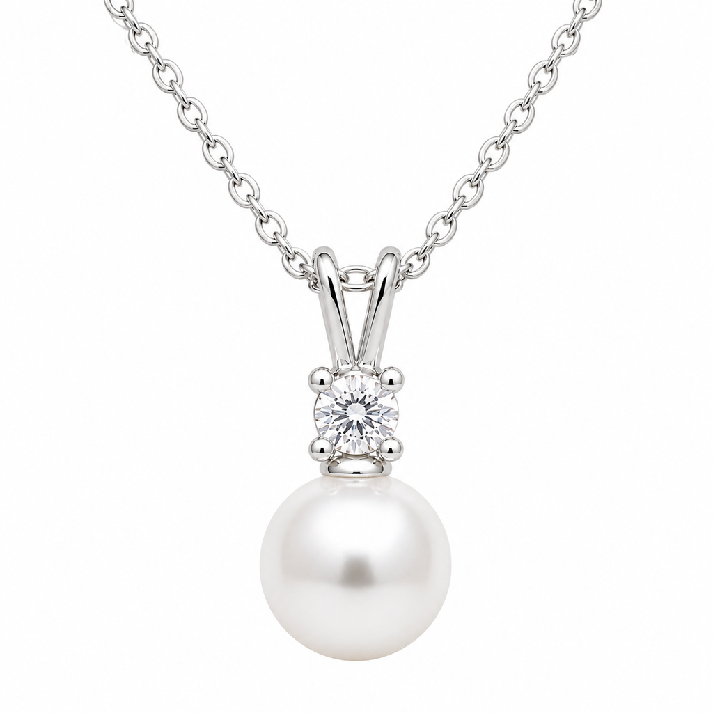 Modern Rhodium Pearl Drop Necklace