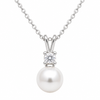 Modern Rhodium Pearl Drop Necklace