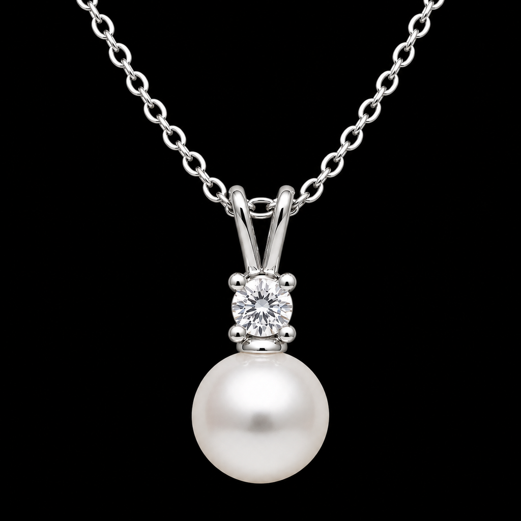 Modern Rhodium Pearl Drop Necklace