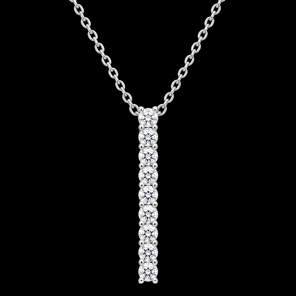 Sleek Linear Crystal Rhodium Pendant