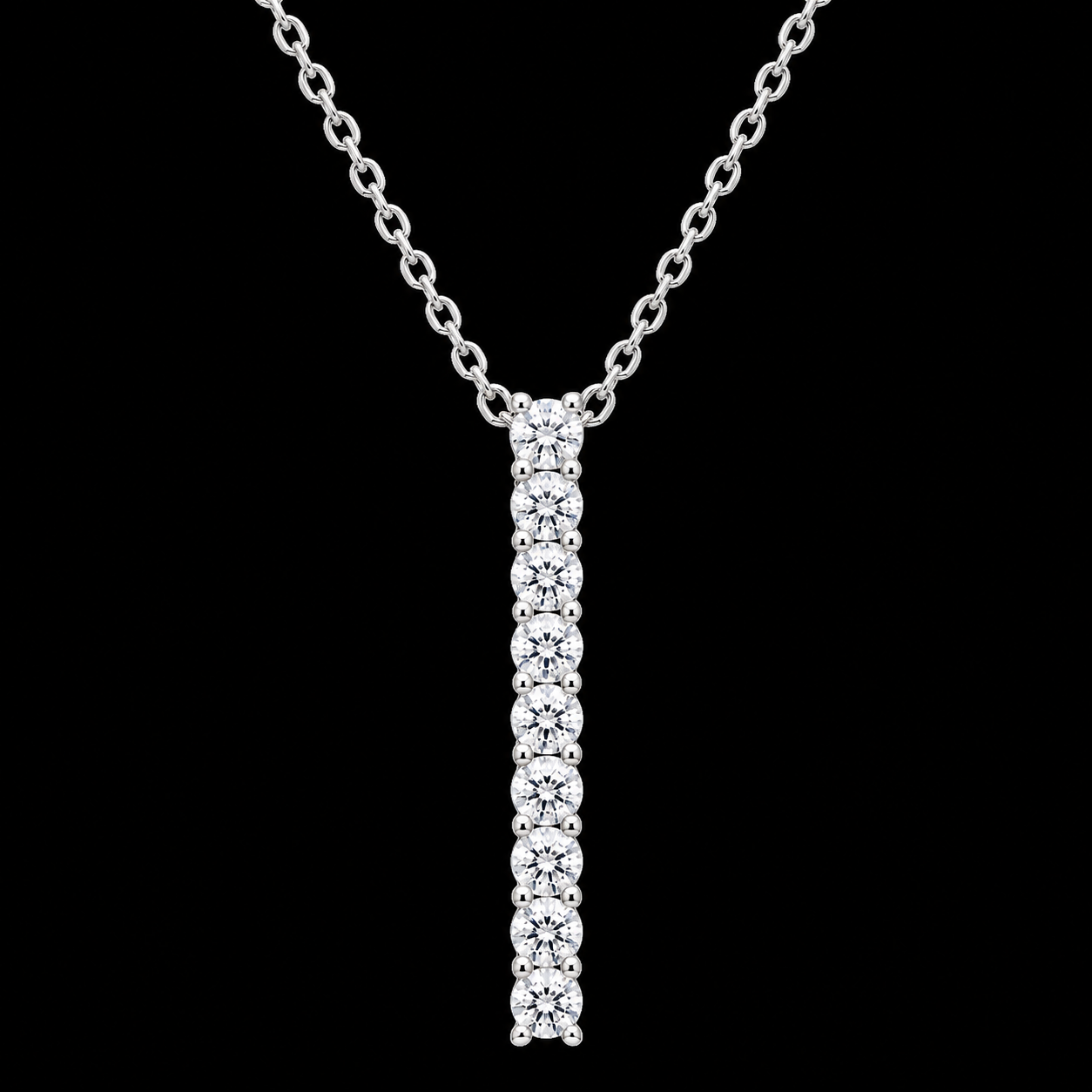 Sleek Linear Crystal Rhodium Pendant