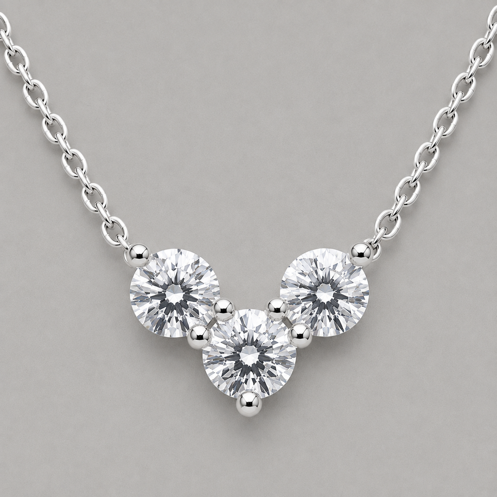 Modern Rhodium Tri-Stone Pendant