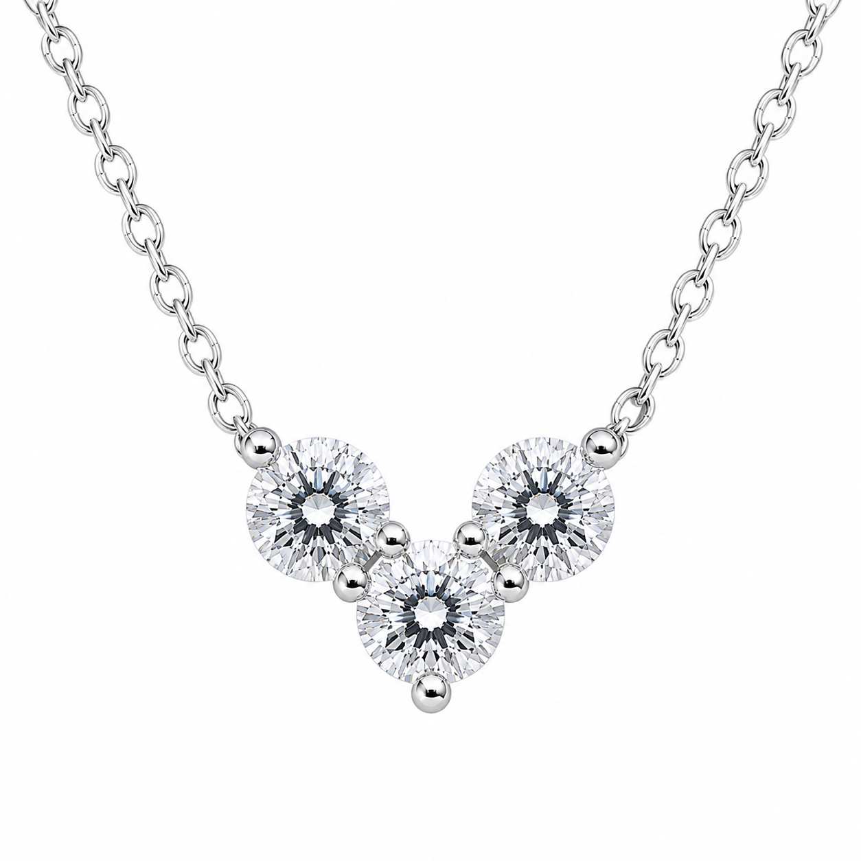 Modern Rhodium Tri-Stone Pendant