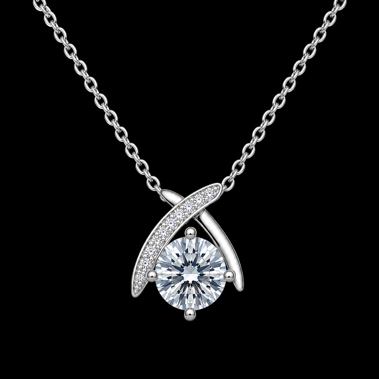 Elegant Crossed-Arch Solitaire Necklace