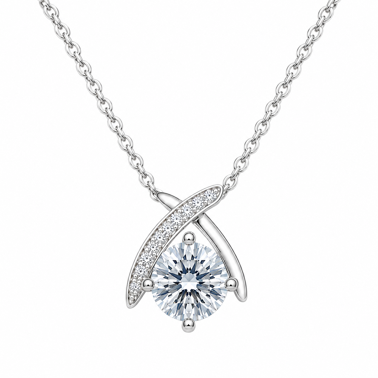Elegant Crossed-Arch Solitaire Necklace