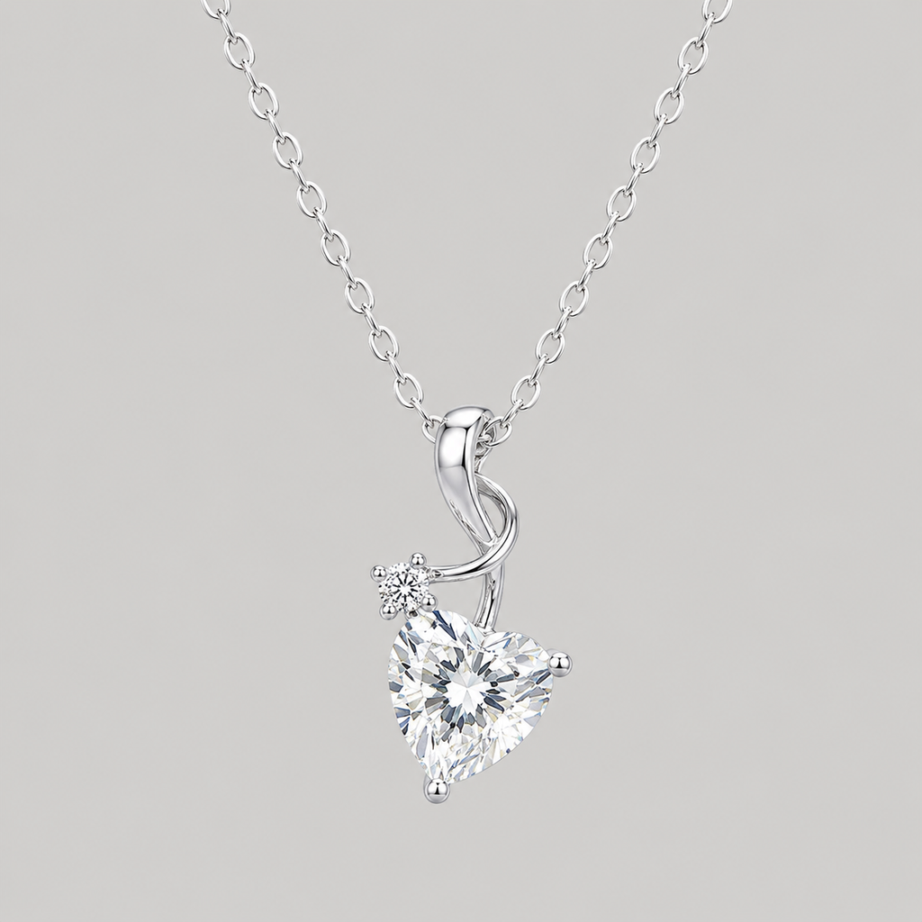 Sterling Silver Heart Ribbon Necklace