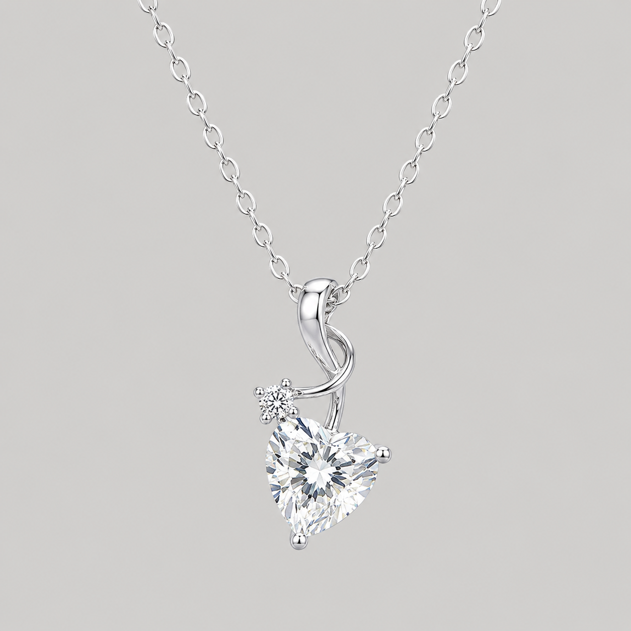Sterling Silver Heart Ribbon Necklace