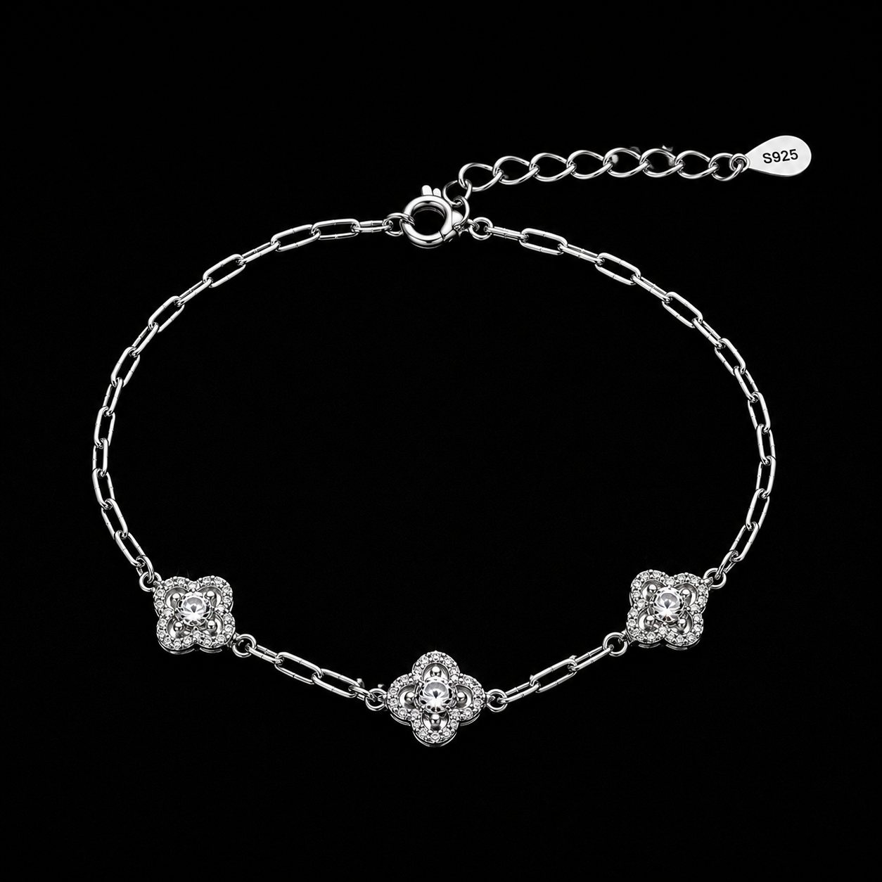 S925 Moissanite Floral Link Bracelet