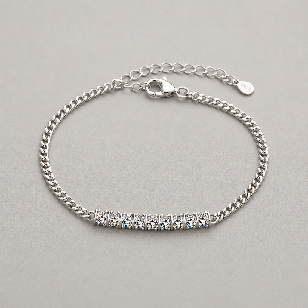 Modern Silver Crystal Bar Bracelet