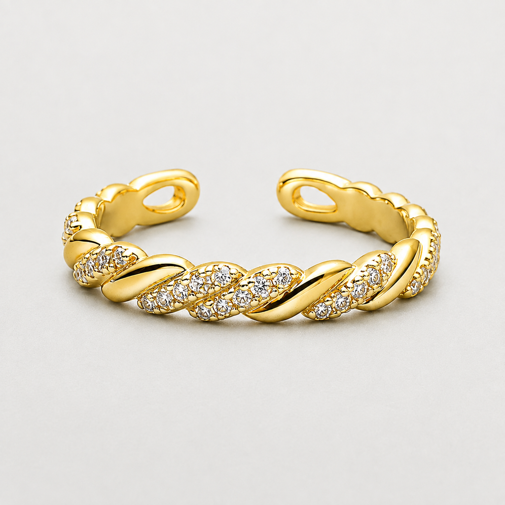 Integrated Crystal Twisted Gold Ring