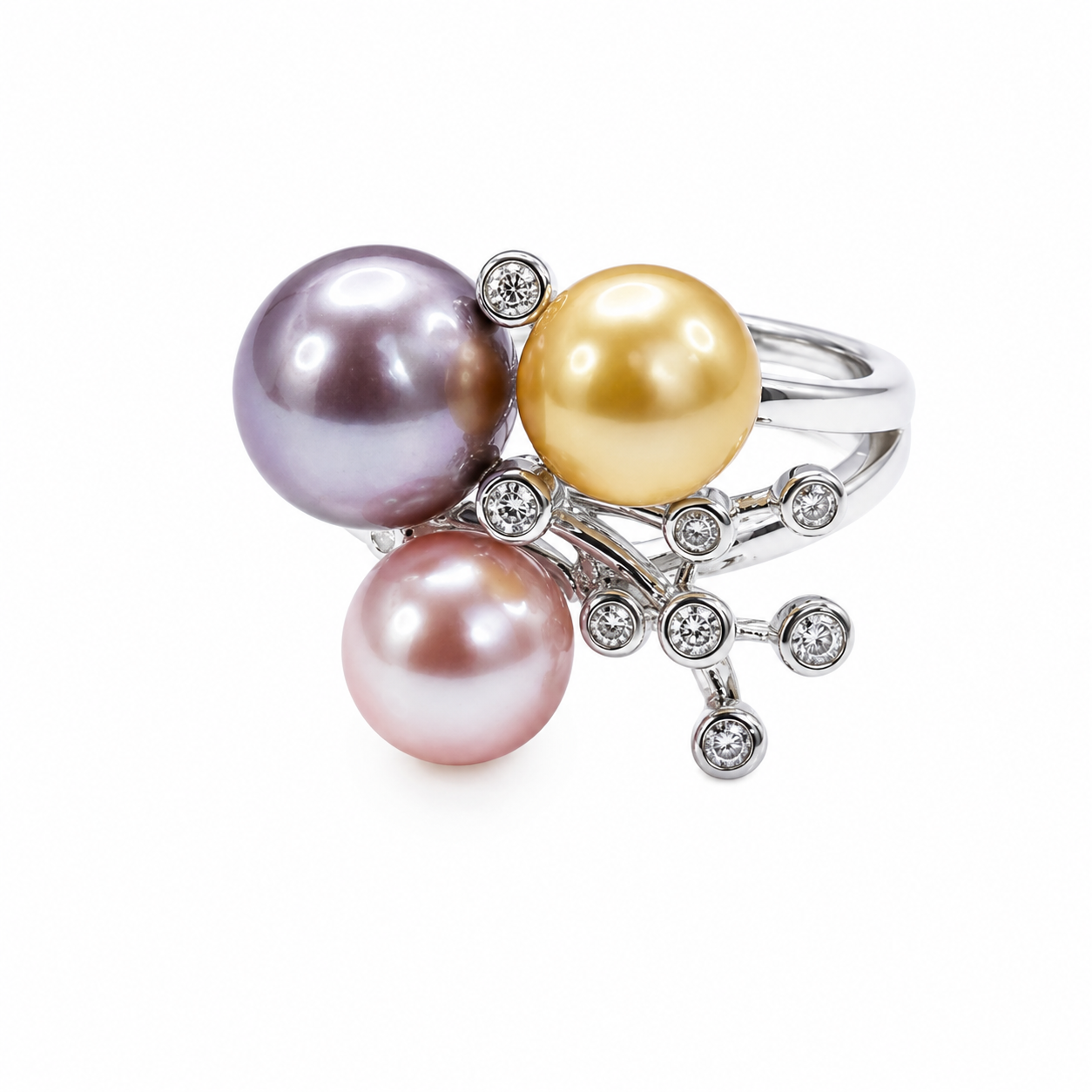 Tricolor Pearl Blossom Ring