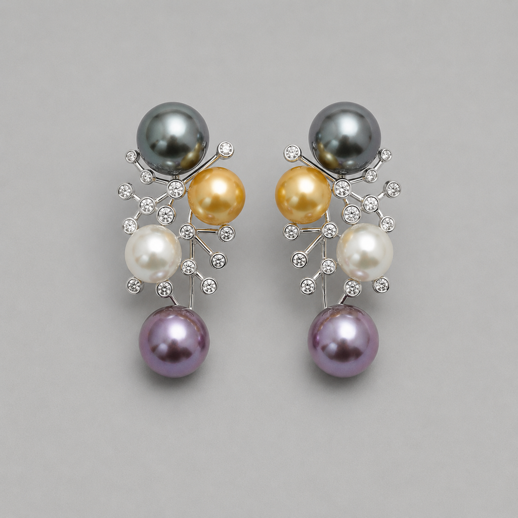 Multicolor Pearl & Crystal Cluster Drop Earrings