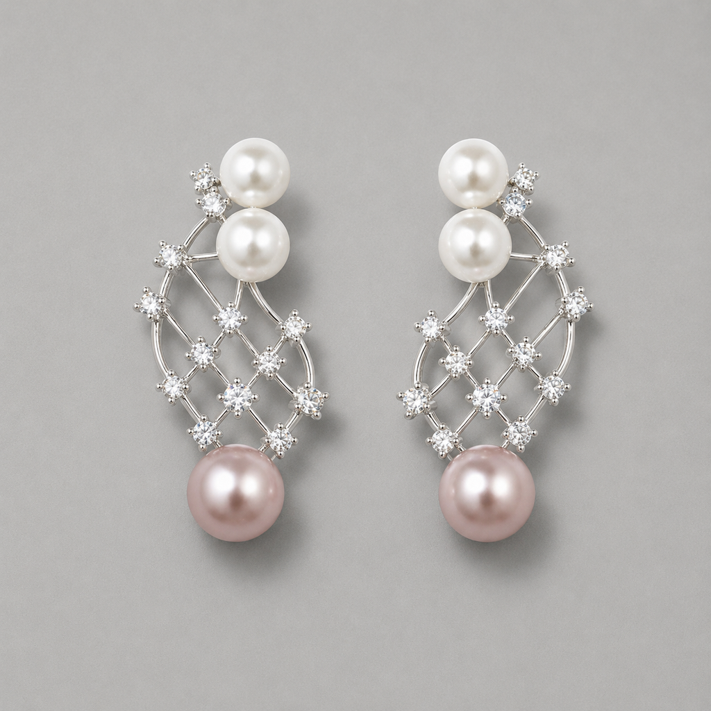 Alloy Zircon Pearl Drop Earrings