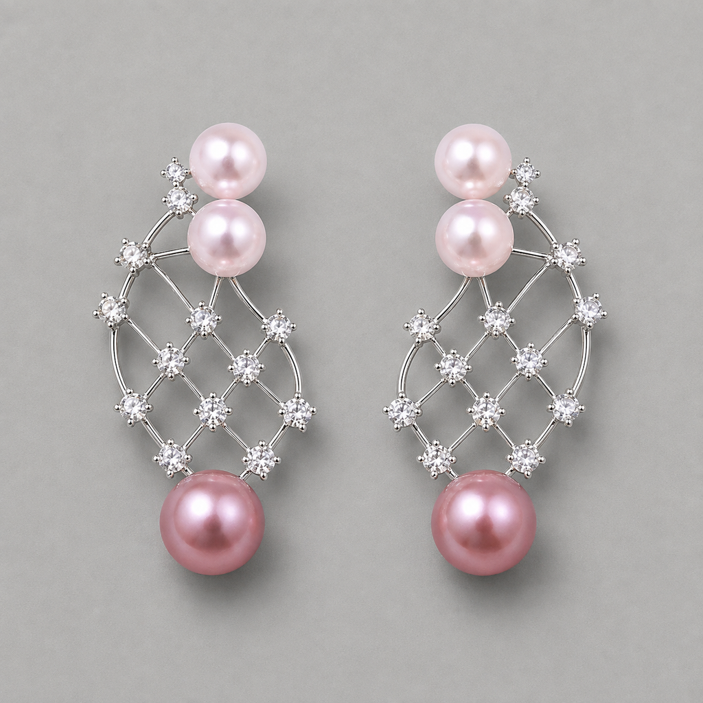 Pink Pearl Zircon Drop Earrings