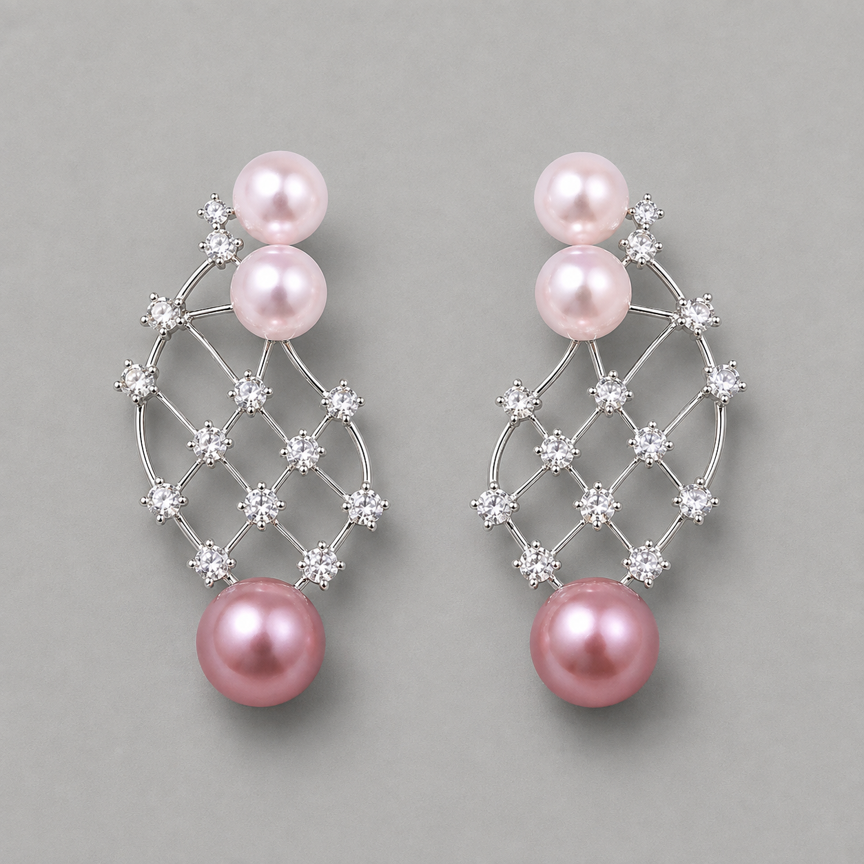 Pink Pearl Zircon Drop Earrings