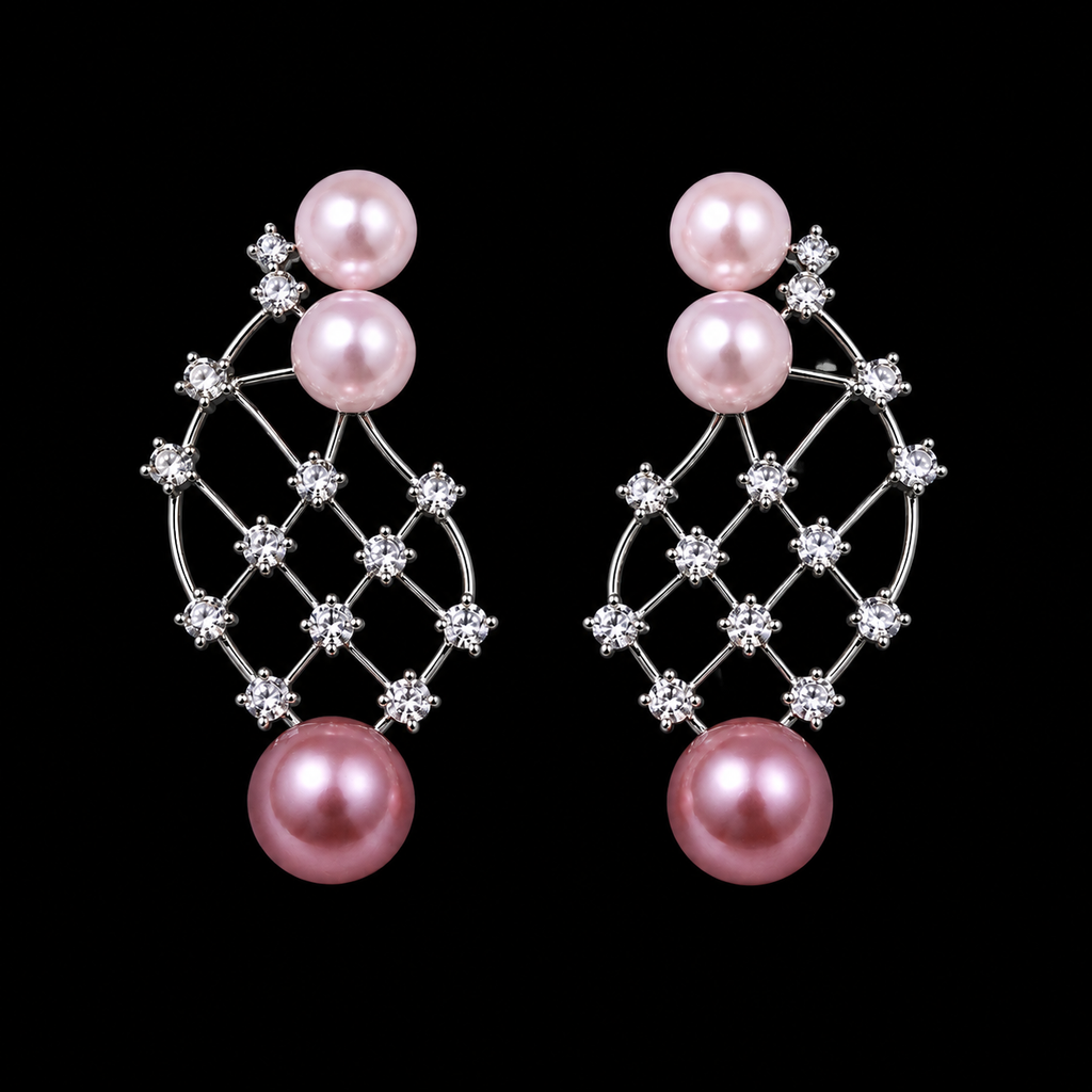 Pink Pearl Zircon Drop Earrings
