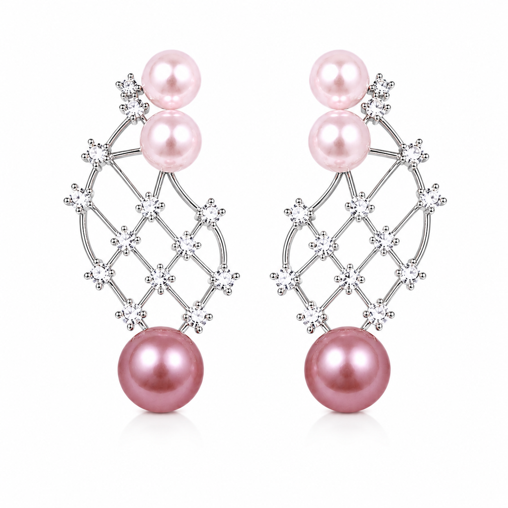 Pink Pearl Zircon Drop Earrings