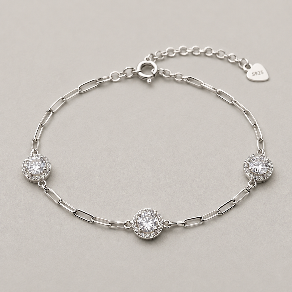 Sterling Silver Triple Halo Bracelet
