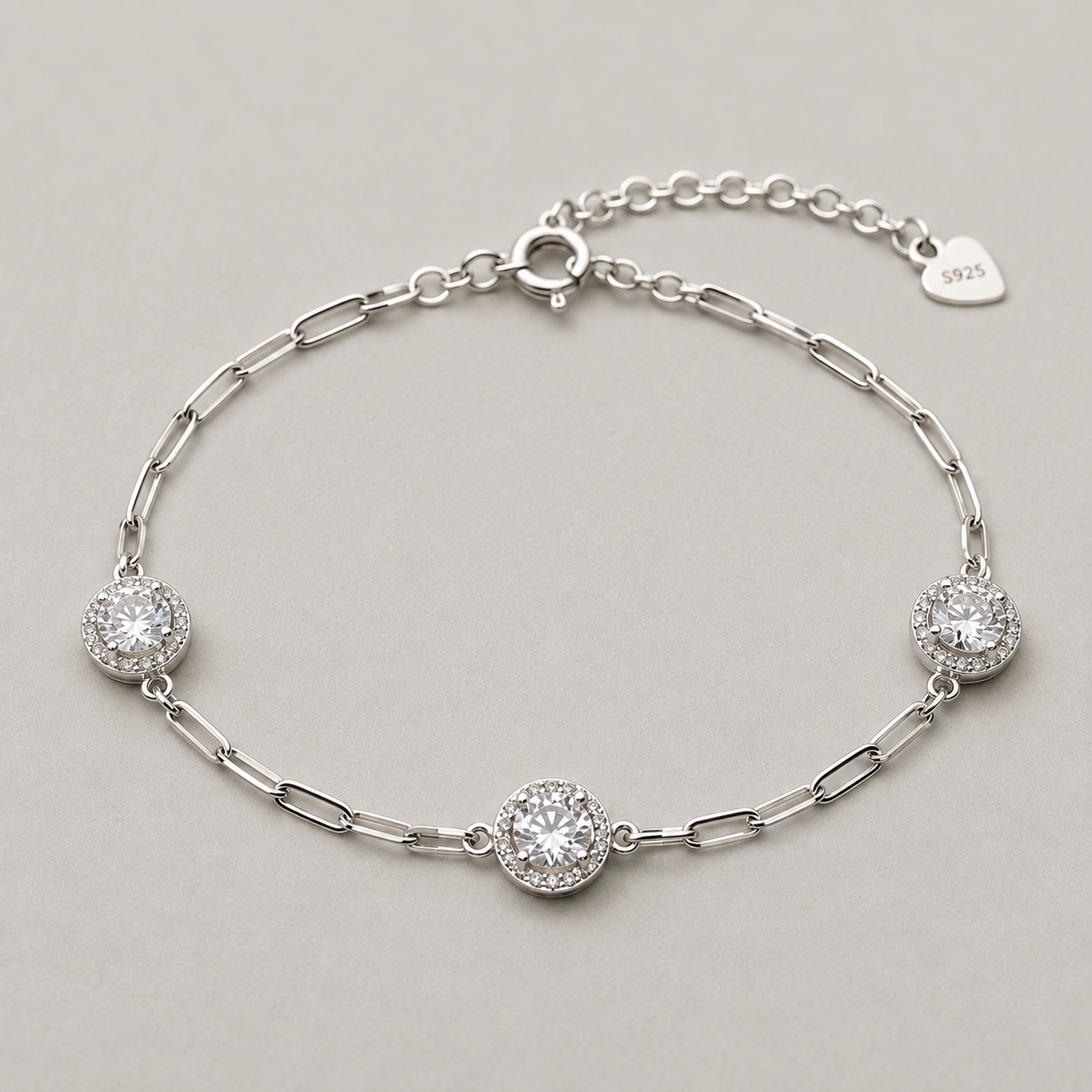 Sterling Silver Triple Halo Bracelet
