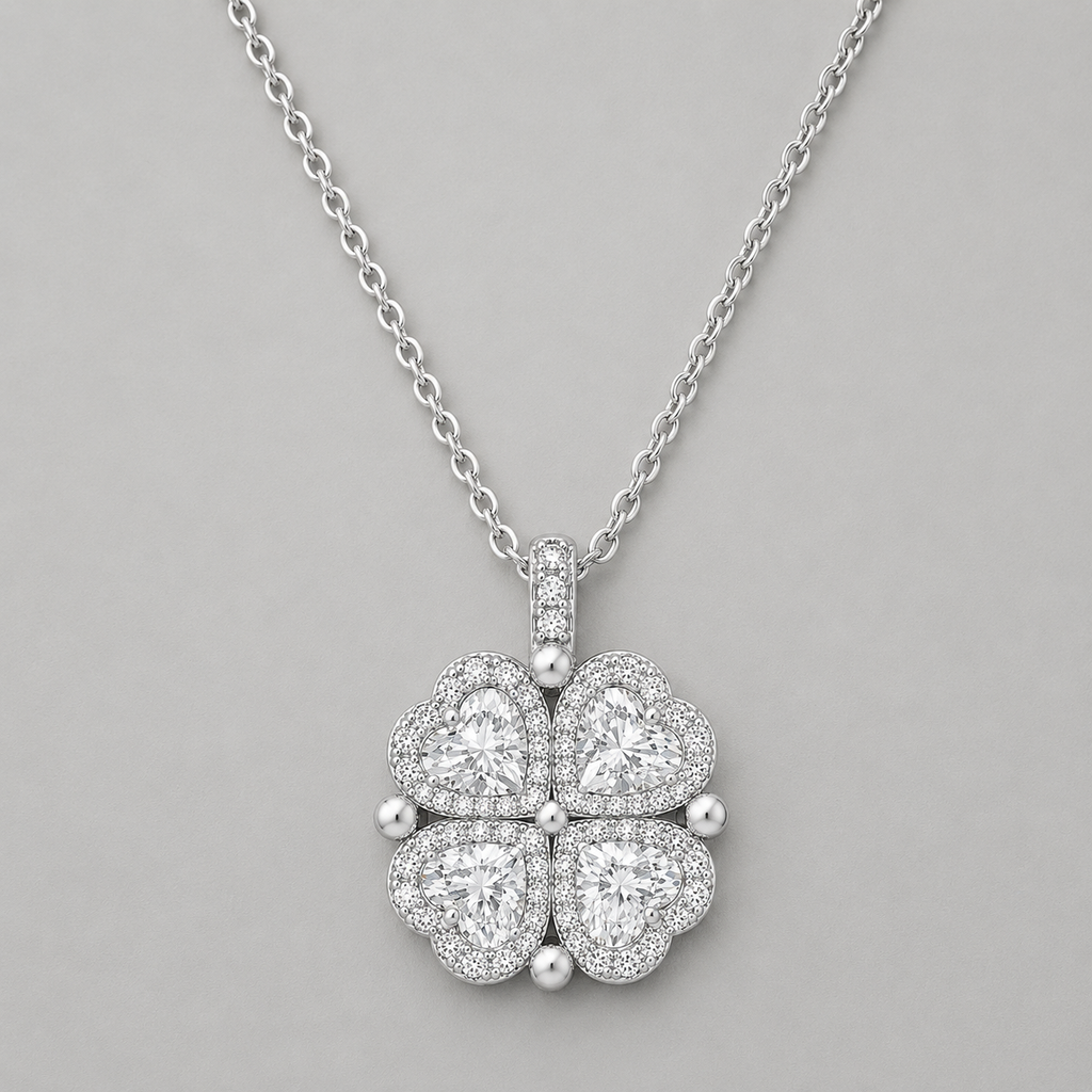 Reversible Clover Pendant Necklace - Silver & White