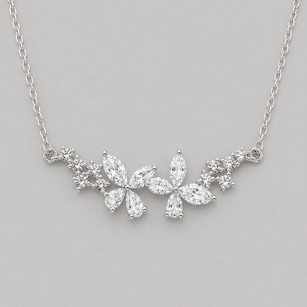 Sparkling Floral Silver Pendant Necklace