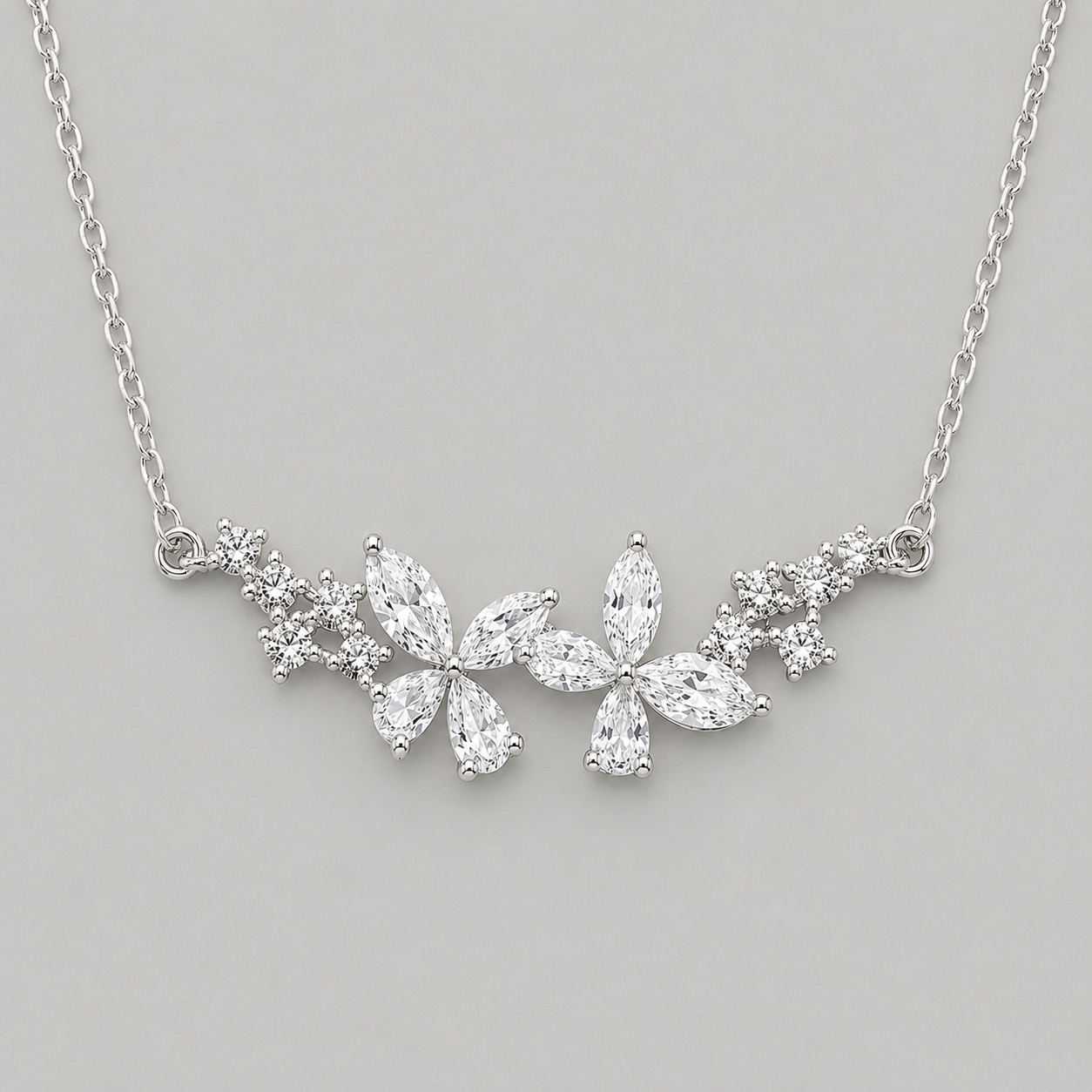 Sparkling Floral Silver Pendant Necklace