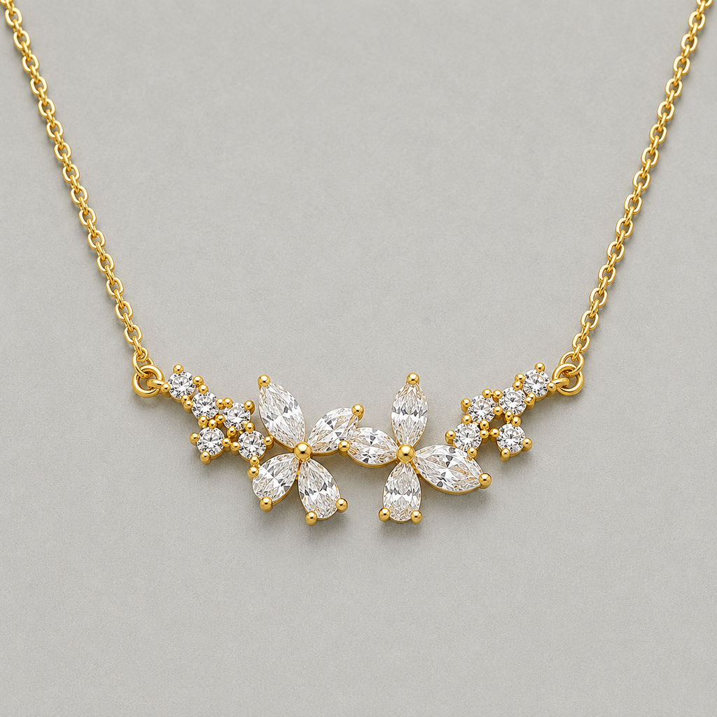 Sparkling Floral Silver Pendant Necklace - GOLD
