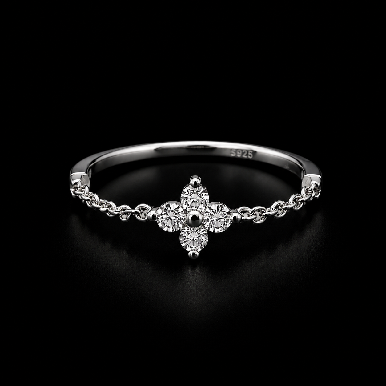 Sterling Silver Starburst Chain Ring