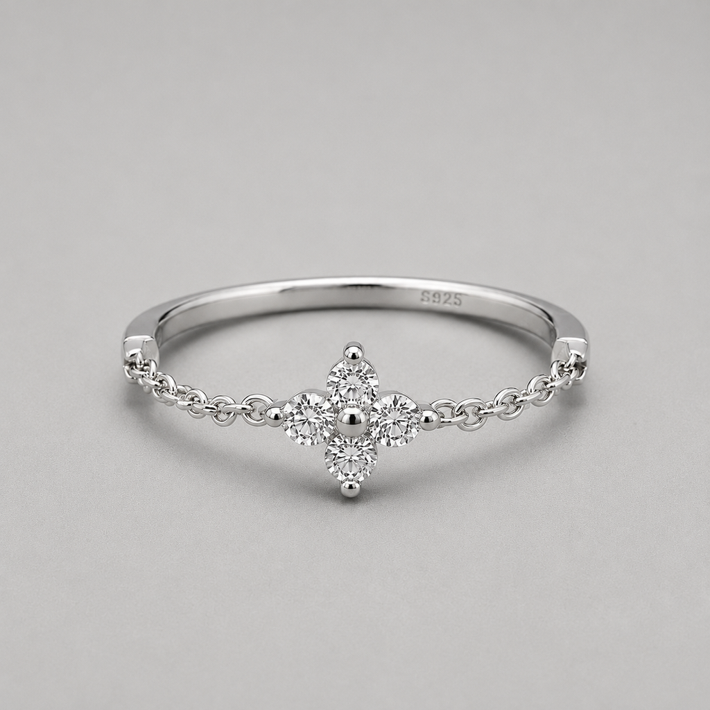 Sterling Silver Starburst Chain Ring