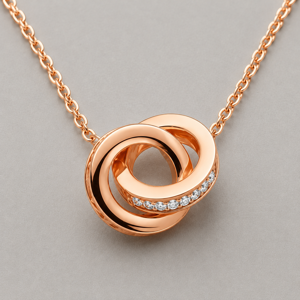 Sterling Silver Double Circle Pendant - Rose Gold