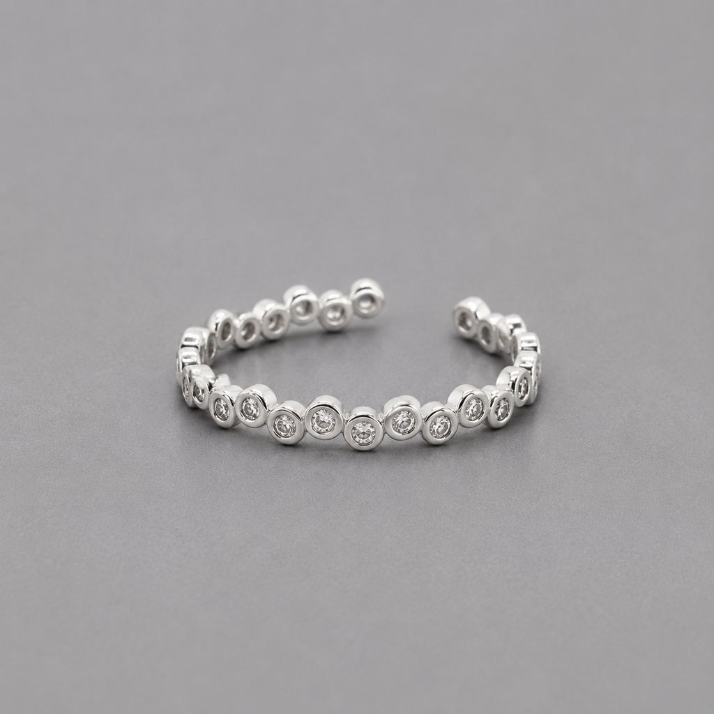 Minimalist Adjustable Alloy CZ Ring - Silver