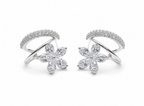 Silver Dual-Band Earrings with Floral Charm