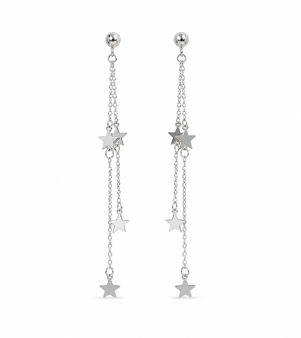 Artisanal Multi-Tiered Star Tassel Drops in Genuine Silver