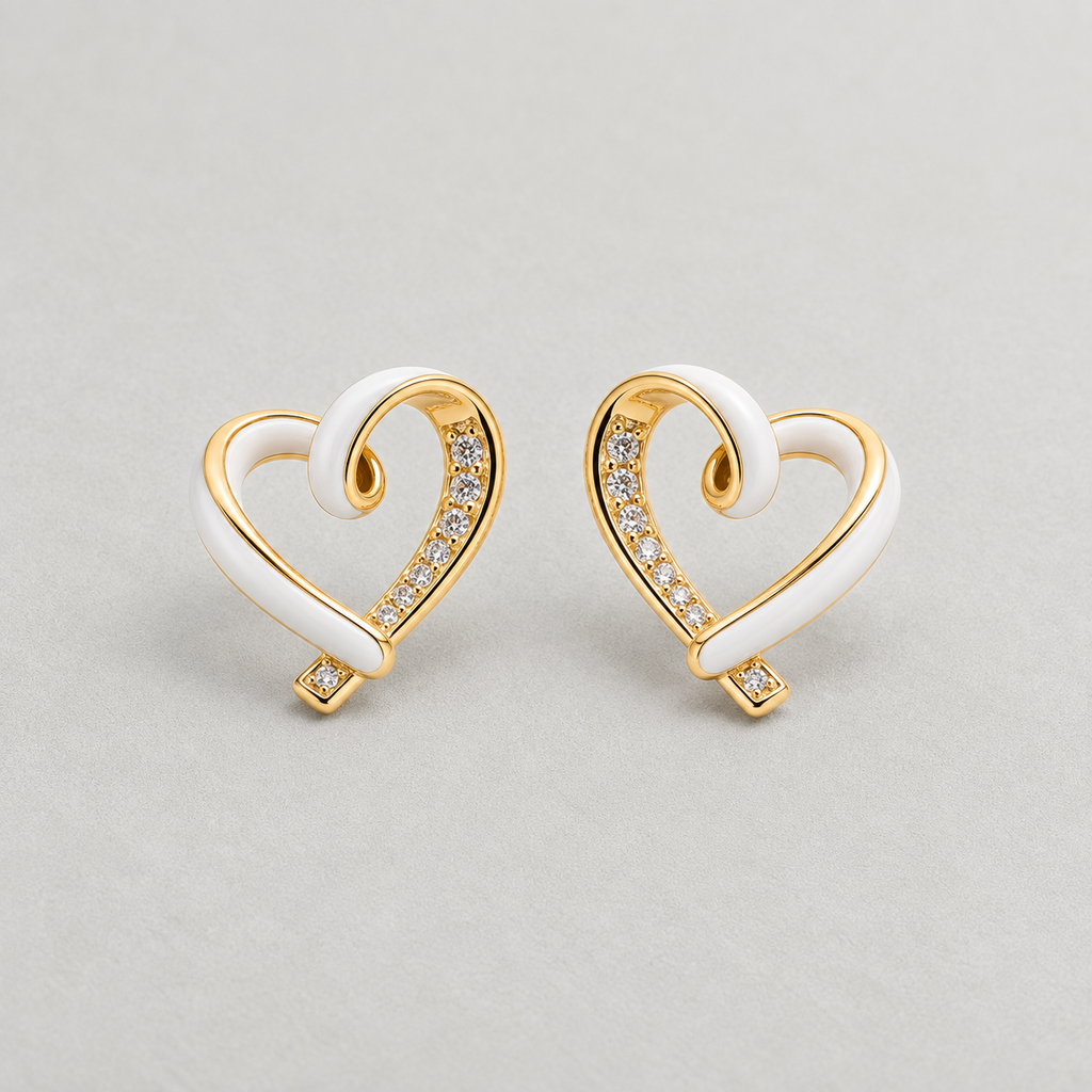 Timeless Crystal Heart Stud Earrings - White