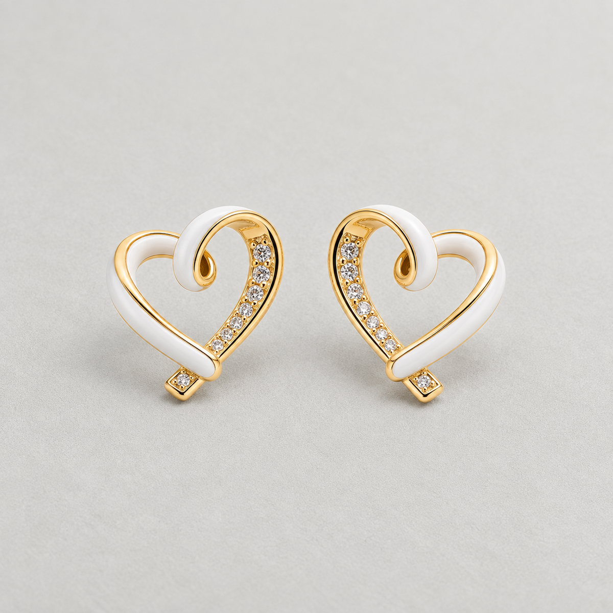 Timeless Crystal Heart Stud Earrings - White