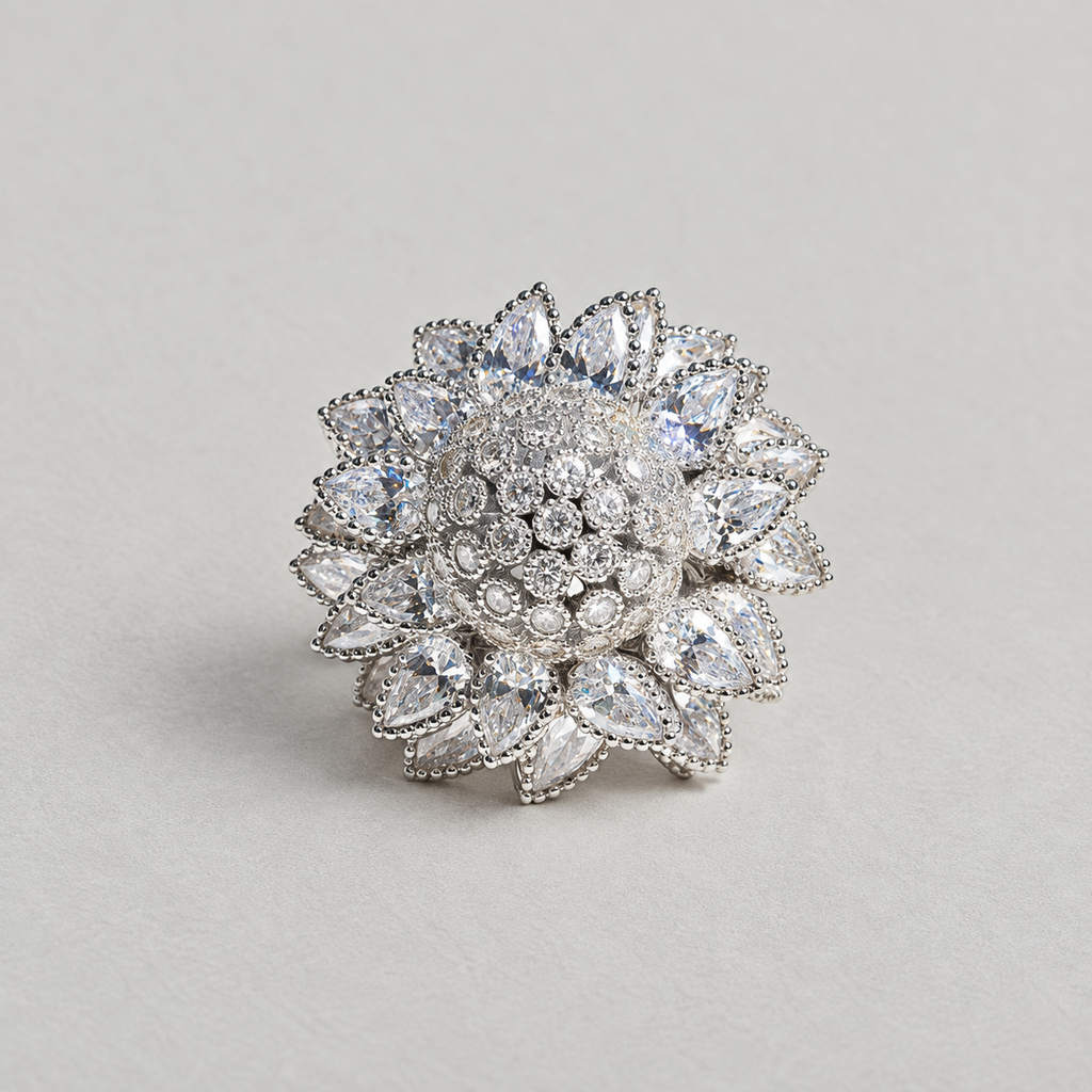 Shimmering Pear-Cut Sunflower Ring - Silver
