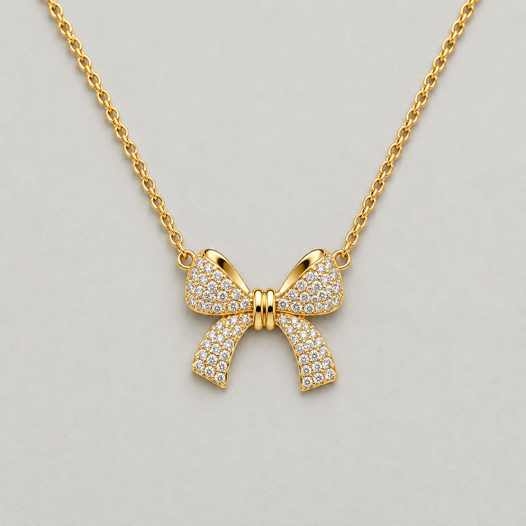 Sophisticated Pavé Ribbon Pendant - Gold