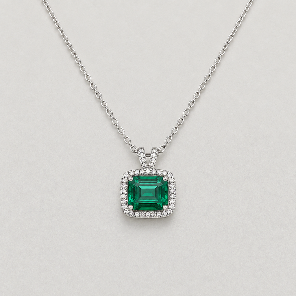 Emerald-Cut Crystal Green Pendant