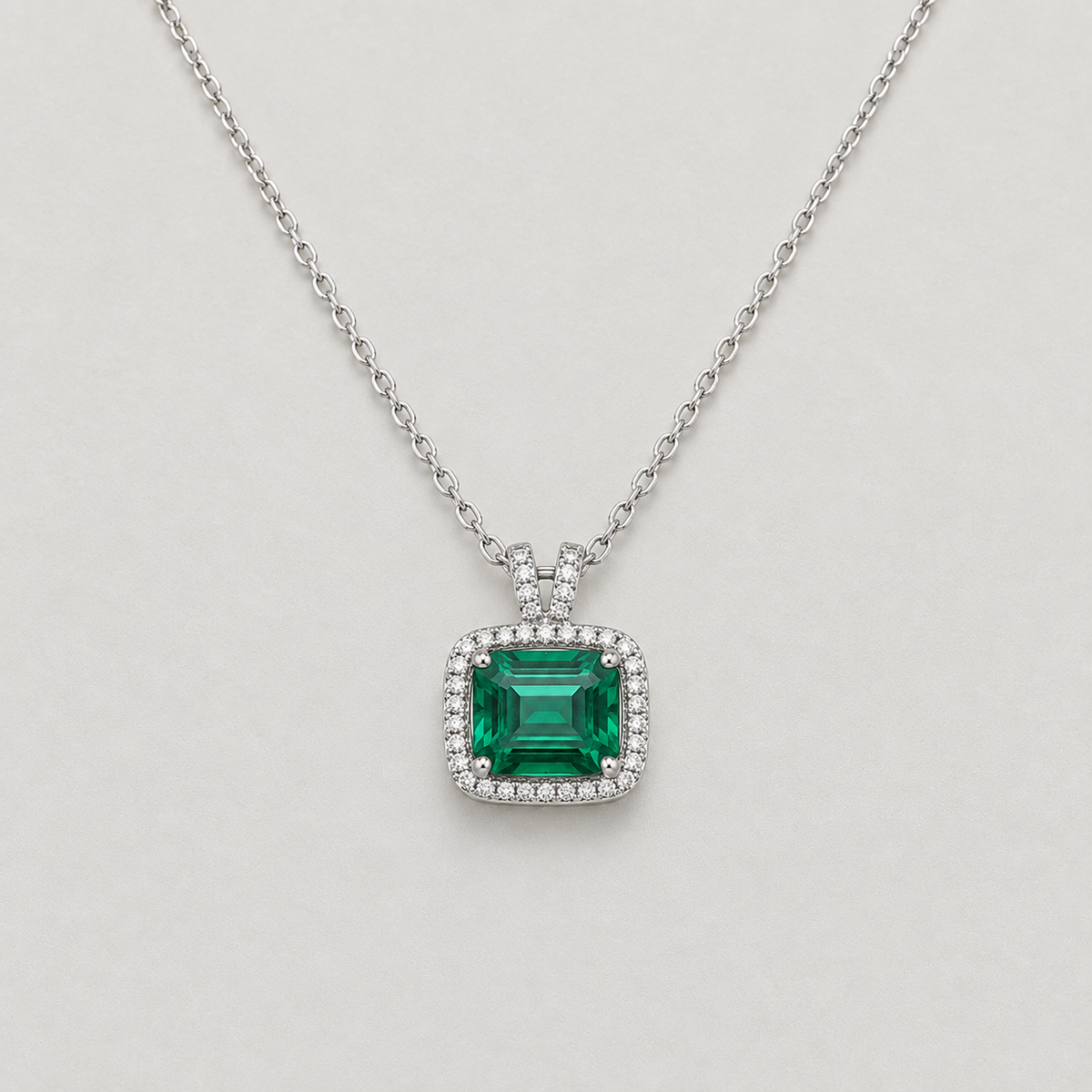 Emerald-Cut Crystal Green Pendant