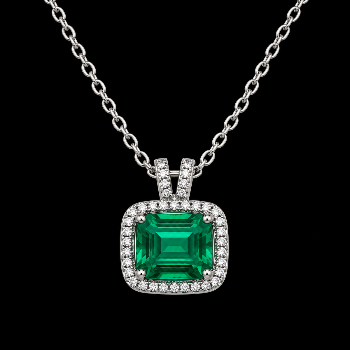 Emerald-Cut Crystal Green Pendant