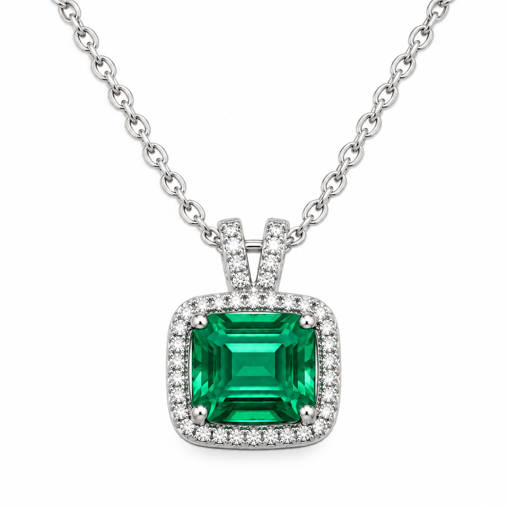 Emerald-Cut Crystal Green Pendant